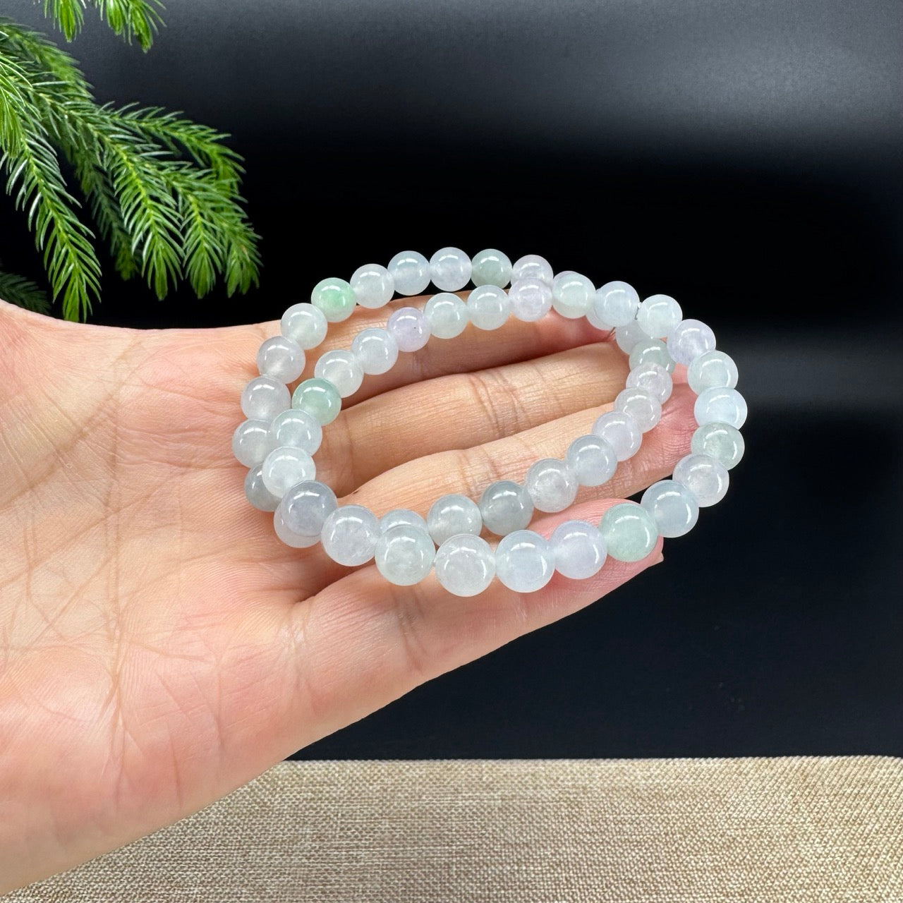 RealJade® Co. Genuine Jadeite Jade Round Icy Multi-Color Beads Bracelet (7.4mm)