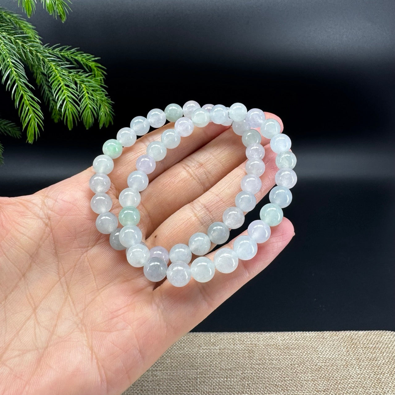 RealJade® Co. Genuine Jadeite Jade Round Icy Multi-Color Beads Bracelet (7.4mm)