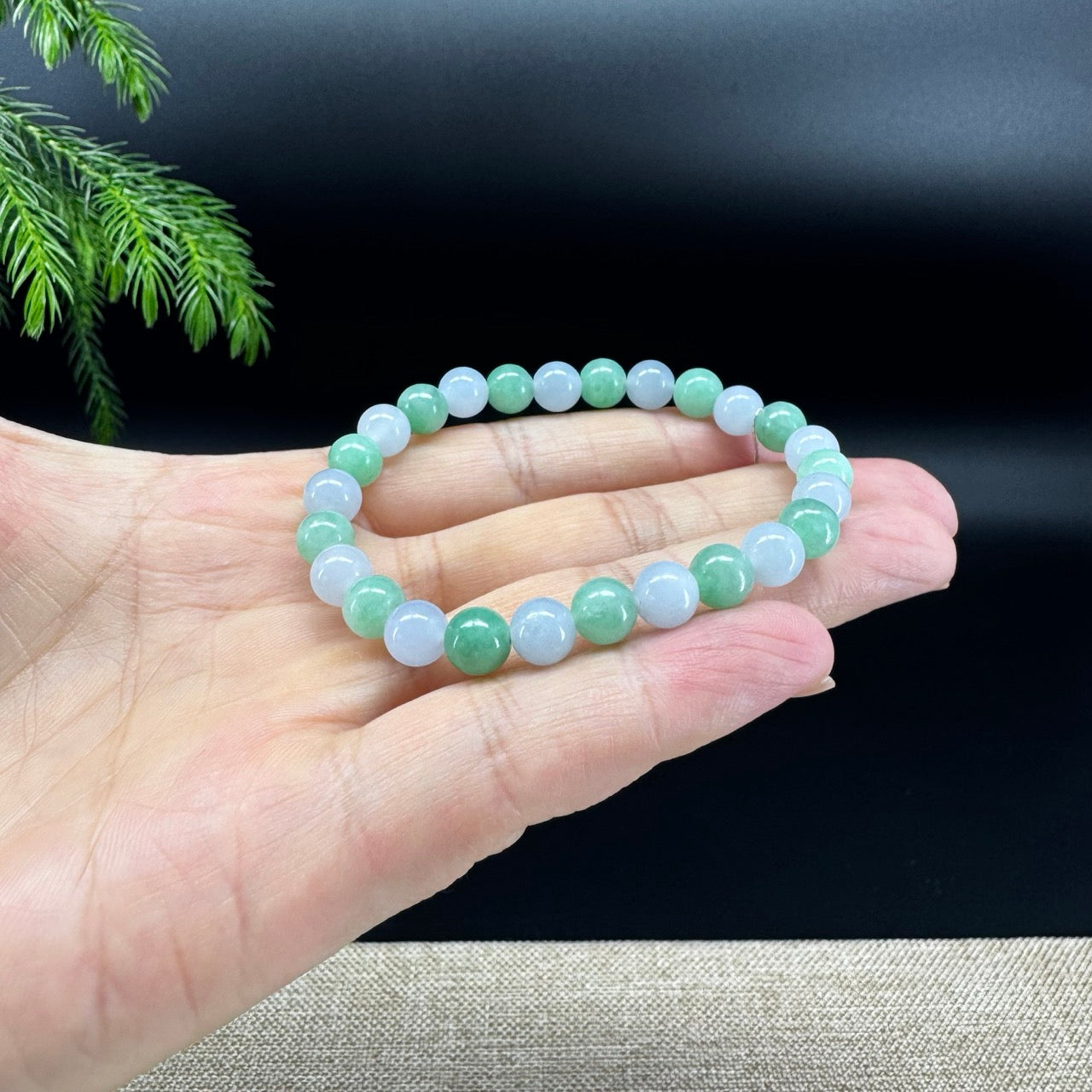 RealJade® Co. Genuine Jadeite Jade Round Light Lavender Green  Beads Bracelet (6.9mm)