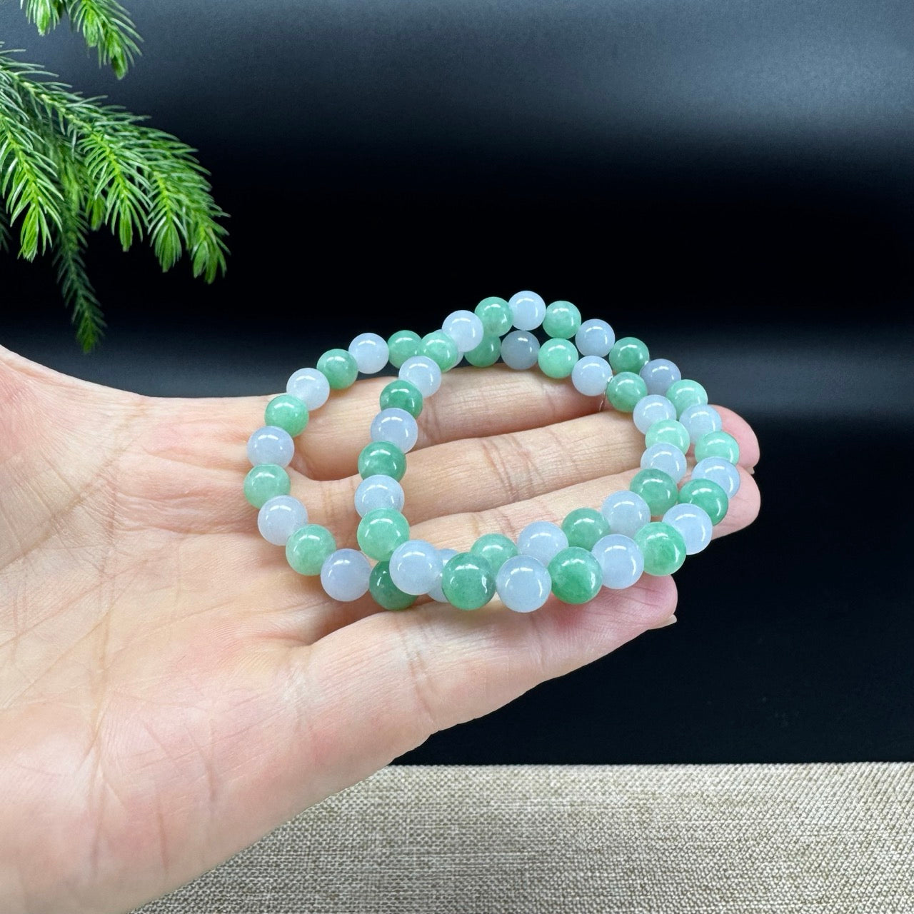 RealJade® Co. Genuine Jadeite Jade Round Light Lavender Green  Beads Bracelet (6.9mm)