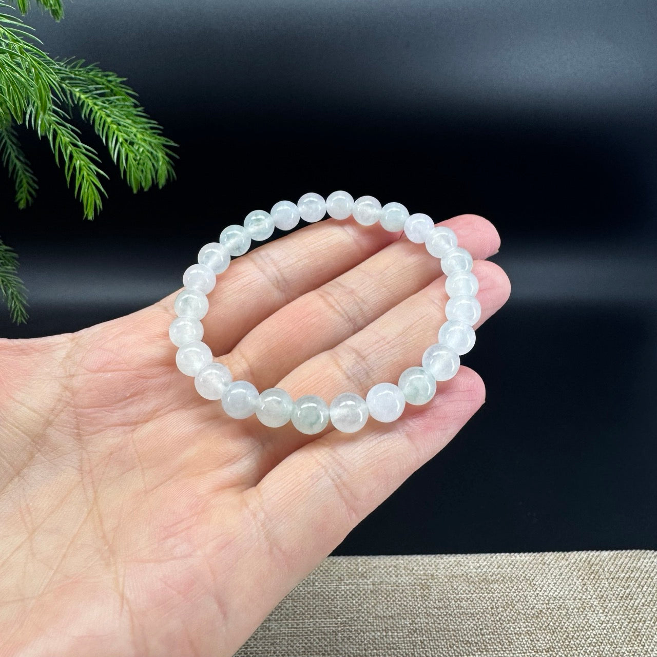RealJade® Co. Genuine Jadeite Jade Round Icy Green Beads Bracelet (6.9mm)