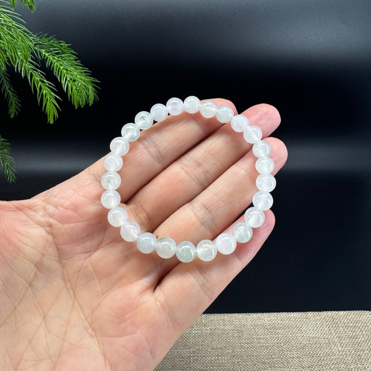 RealJade® Co. Genuine Jadeite Jade Round Icy Green Beads Bracelet (6.9mm)