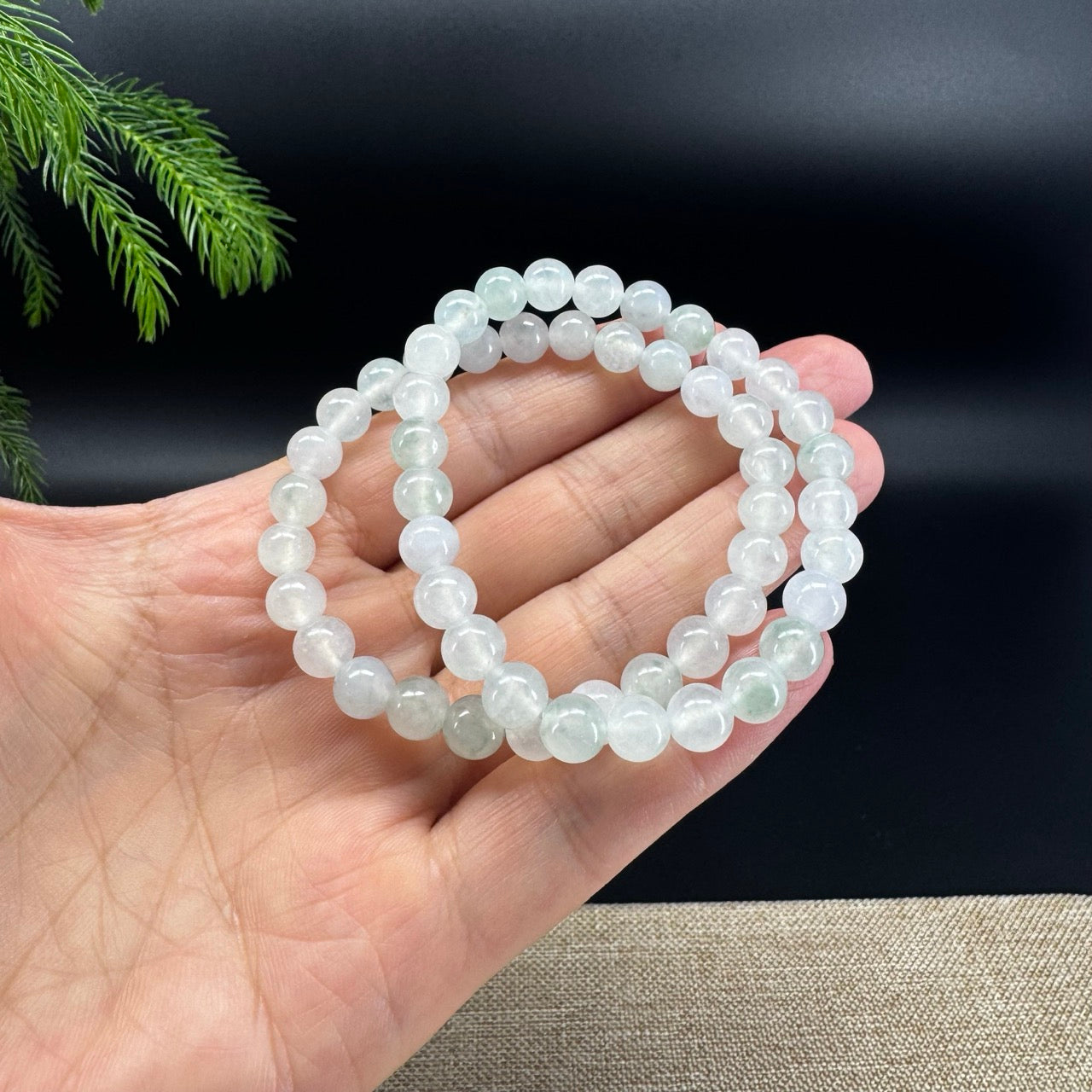 RealJade® Co. Genuine Jadeite Jade Round Icy Green Beads Bracelet (6.9mm)