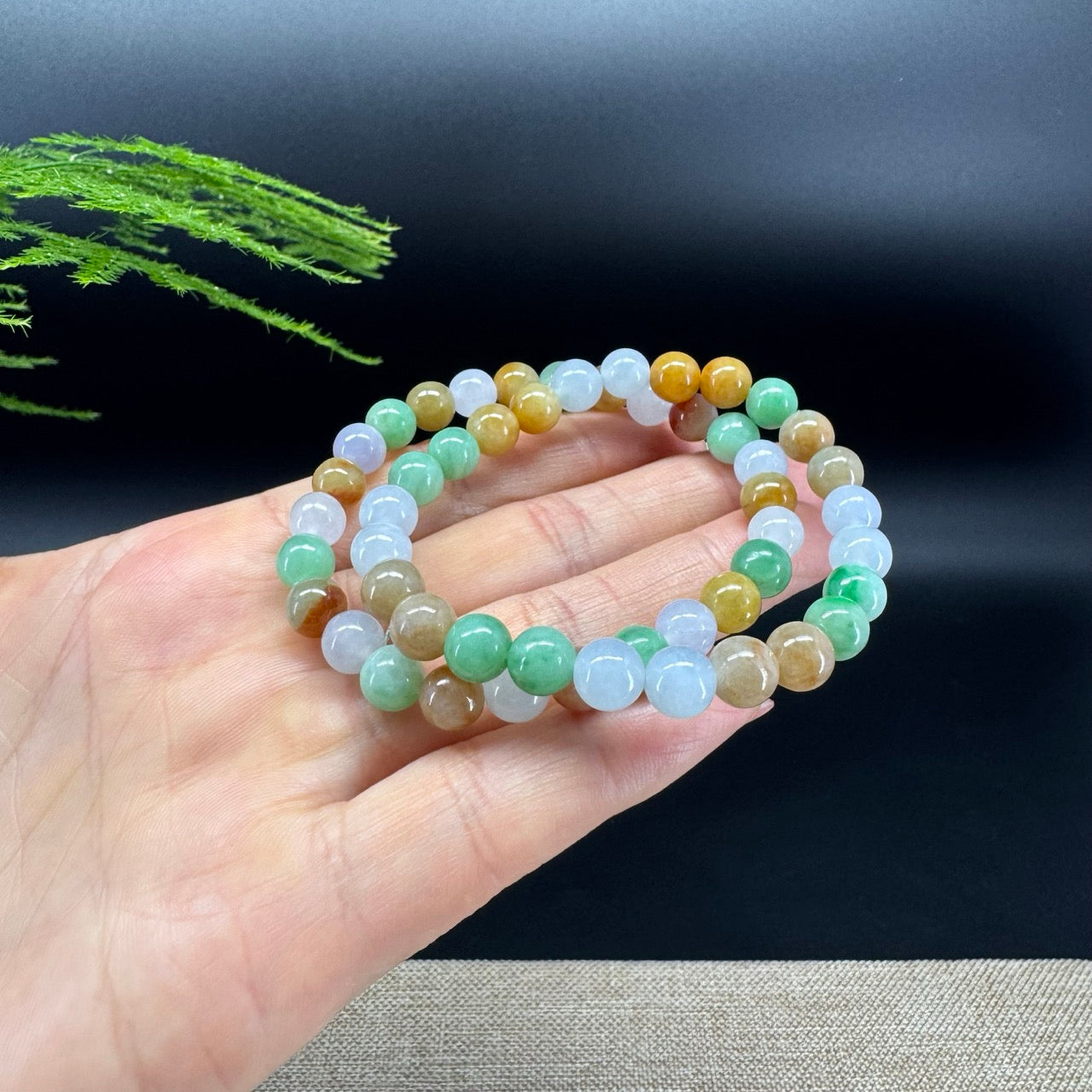 RealJade® Co. Genuine Jadeite Jade Round Multicolor Beads Bracelet (7.4mm)