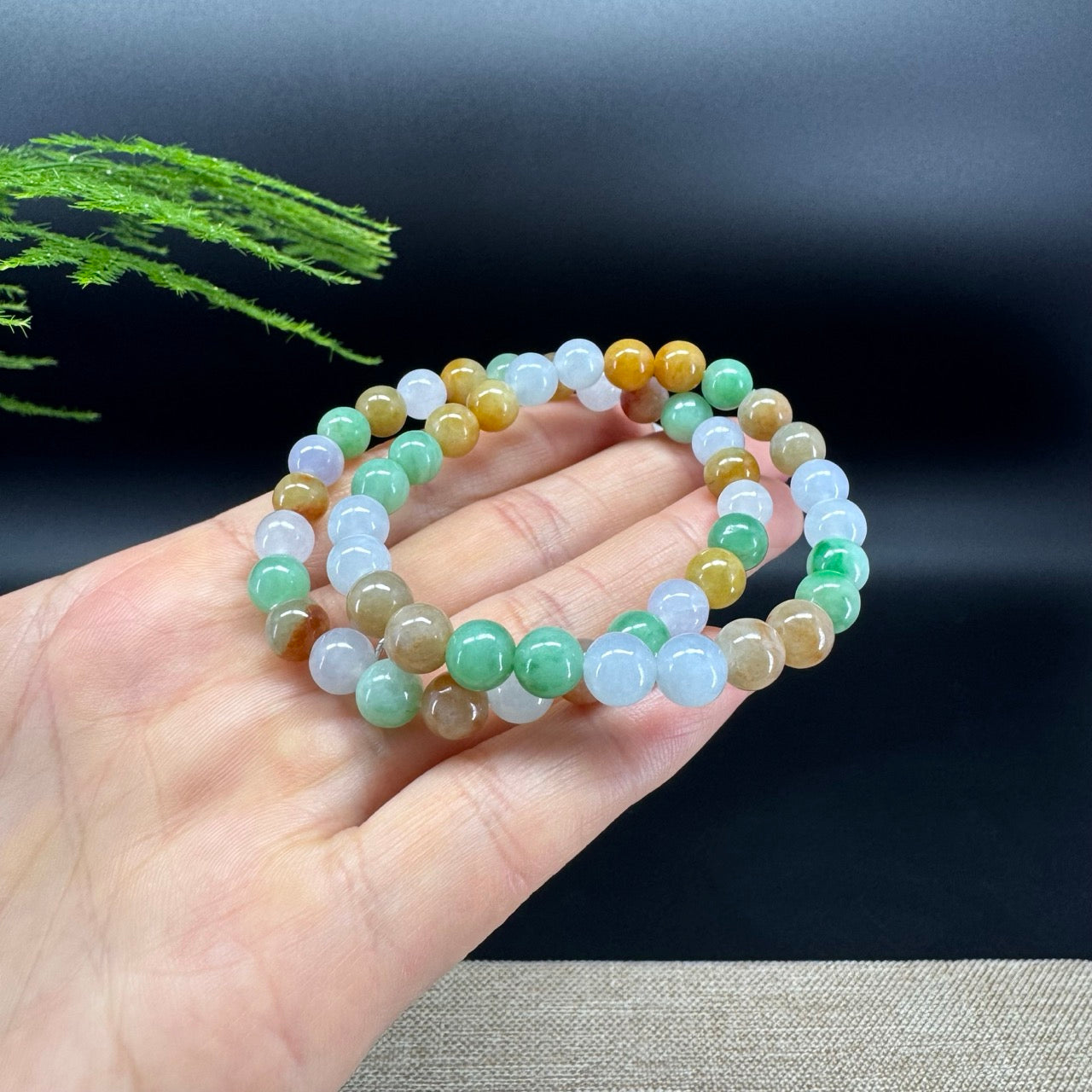 RealJade® Co. Genuine Jadeite Jade Round Multicolor Beads Bracelet (7.4mm)