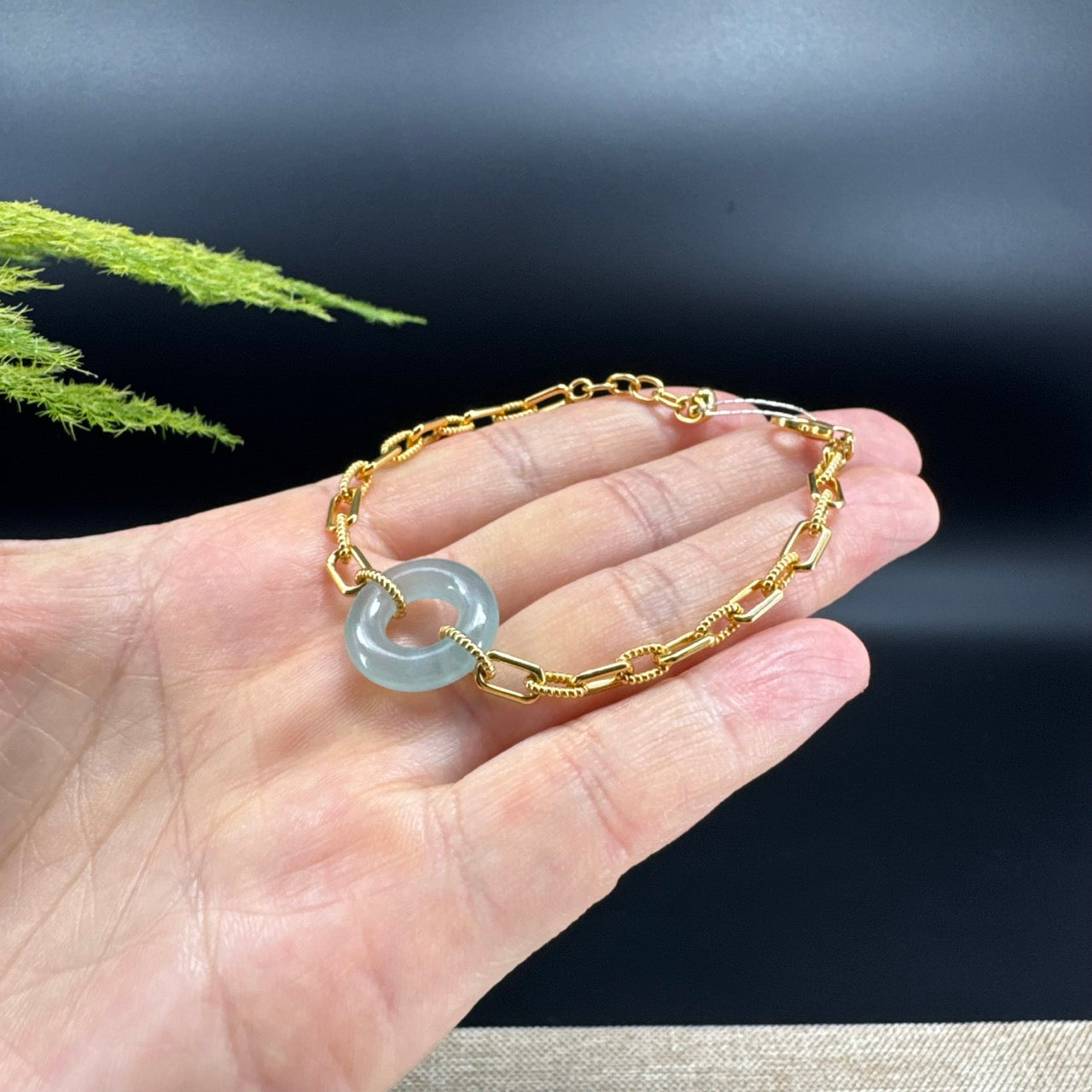 Genuine 18K Yellow Gold  Icy Blue Jadeite Jade KouKou Bracelet