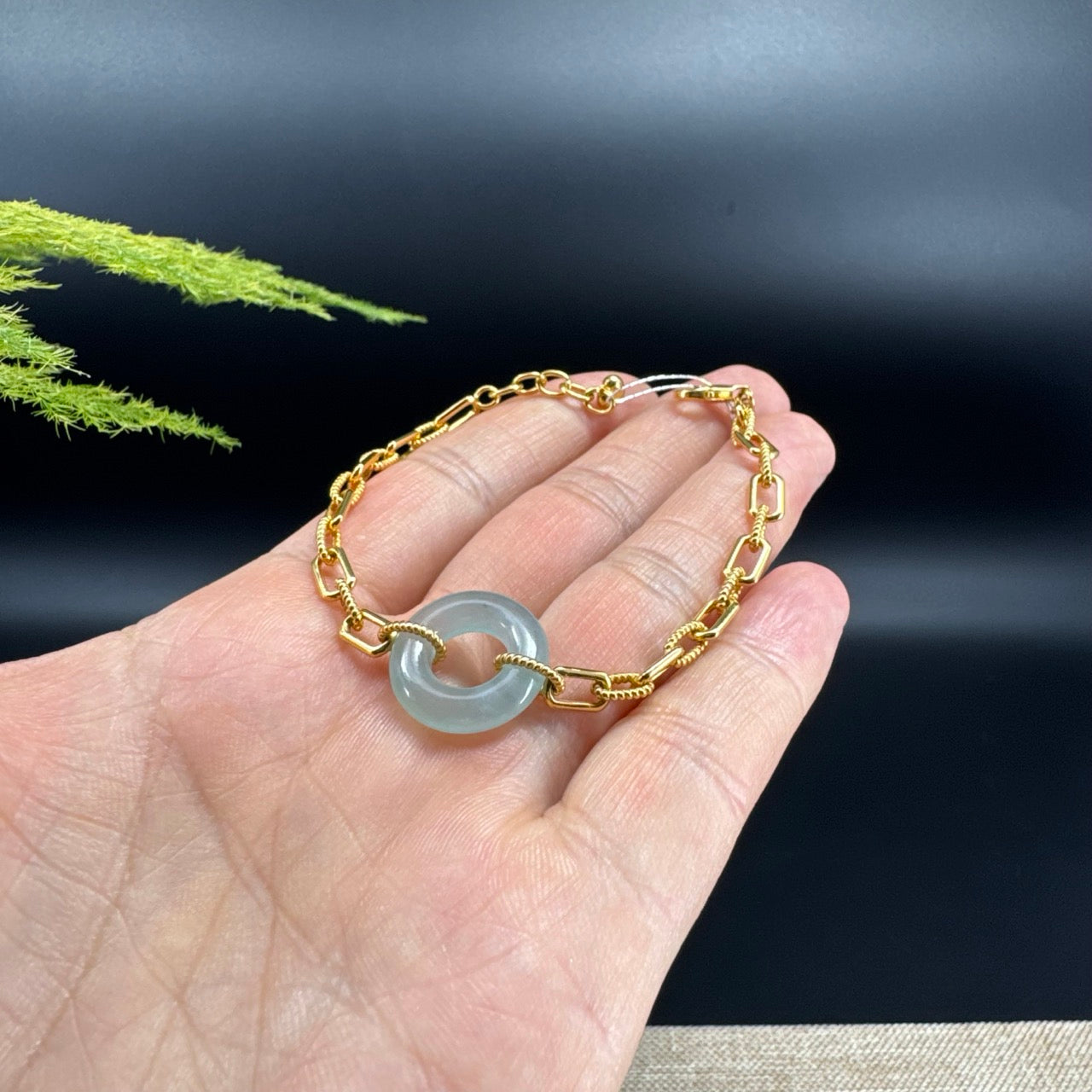 Genuine 18K Yellow Gold  Icy Blue Jadeite Jade KouKou Bracelet