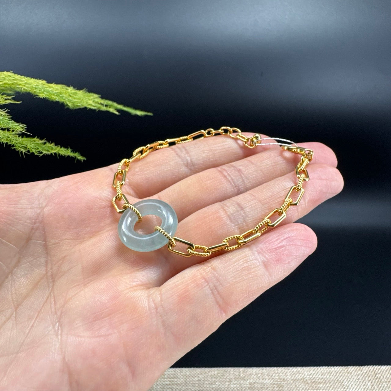 Genuine 18K Yellow Gold  Icy Blue Jadeite Jade KouKou Bracelet