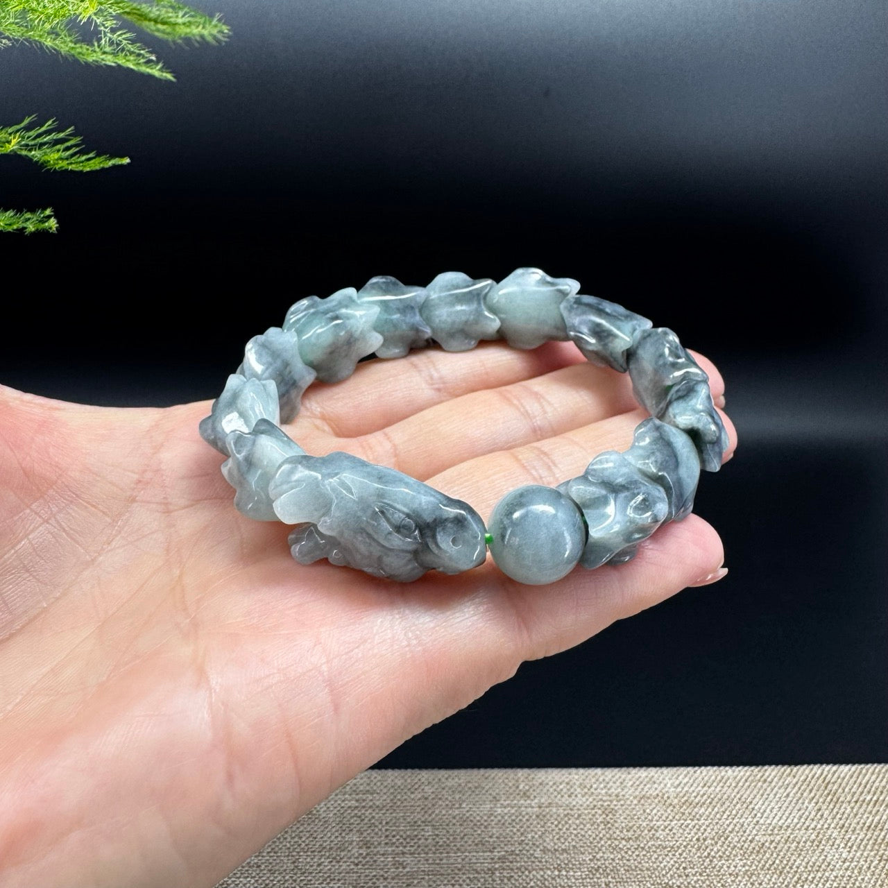 Natural Wuji Jadeite Jade Dragon Beads Bracelet