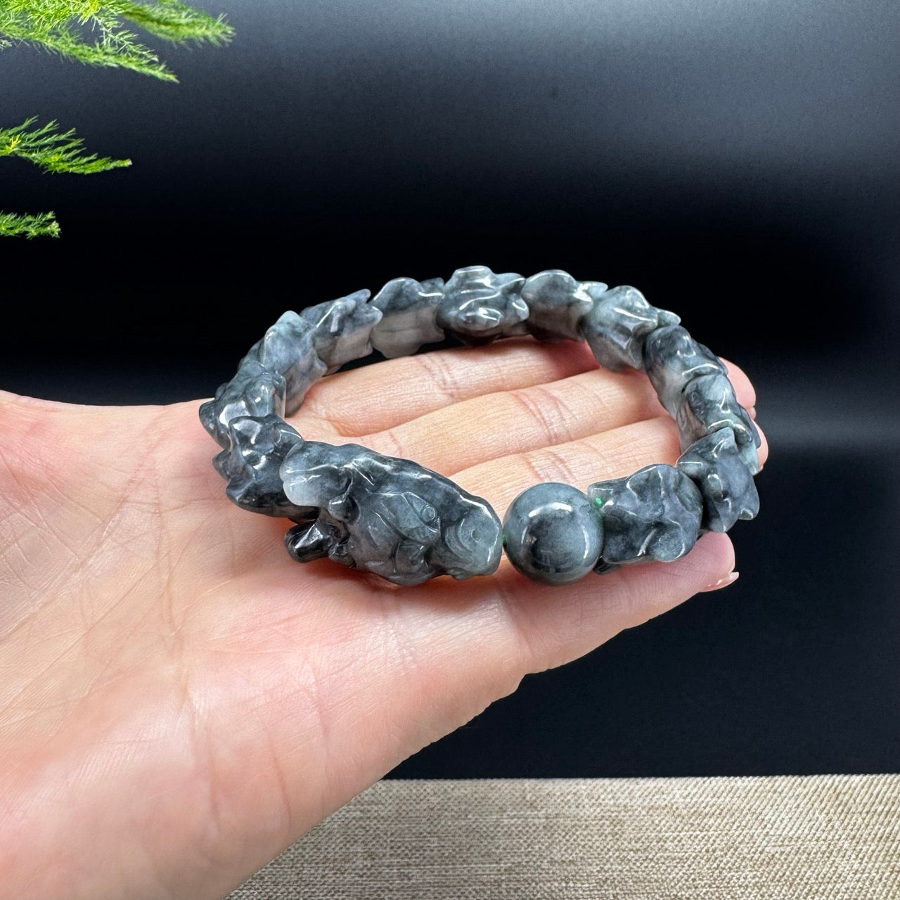Natural Wuji Jadeite Jade Dragon Beads Bracelet