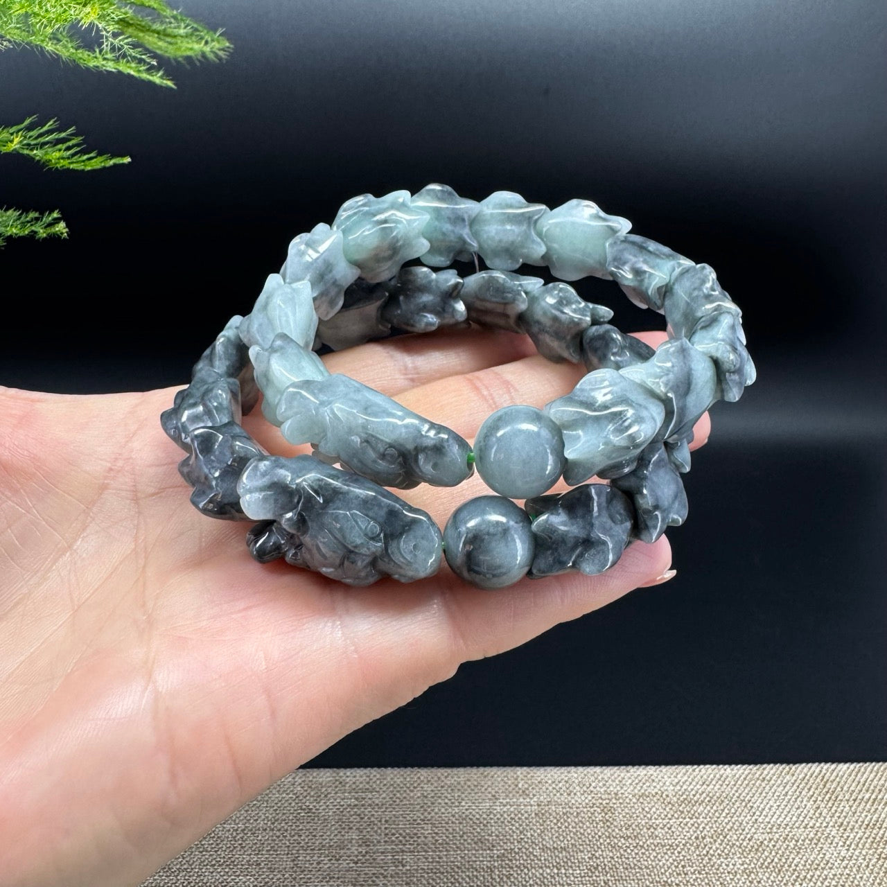 Natural Wuji Jadeite Jade Dragon Beads Bracelet