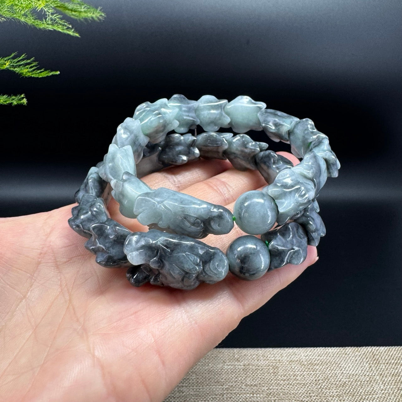 Natural Wuji Jadeite Jade Dragon Beads Bracelet