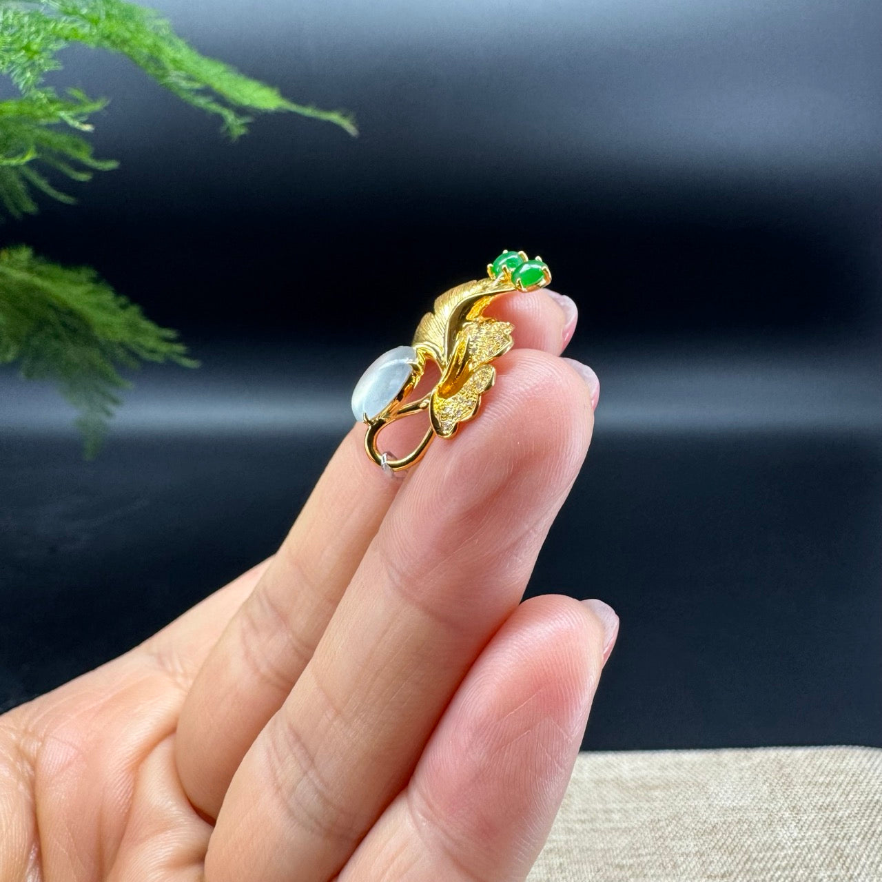 RealJade® "Ginkgo Leaf" 18K Yellow Gold Icy Jade Classic Pendant&Brooch Necklace