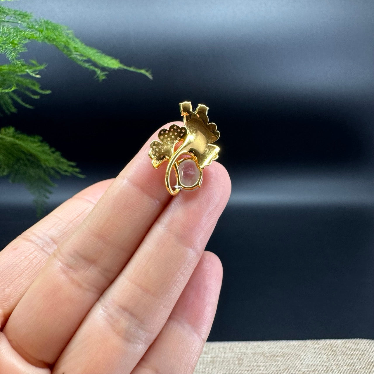 RealJade® "Ginkgo Leaf" 18K Yellow Gold Icy Jade Classic Pendant&Brooch Necklace