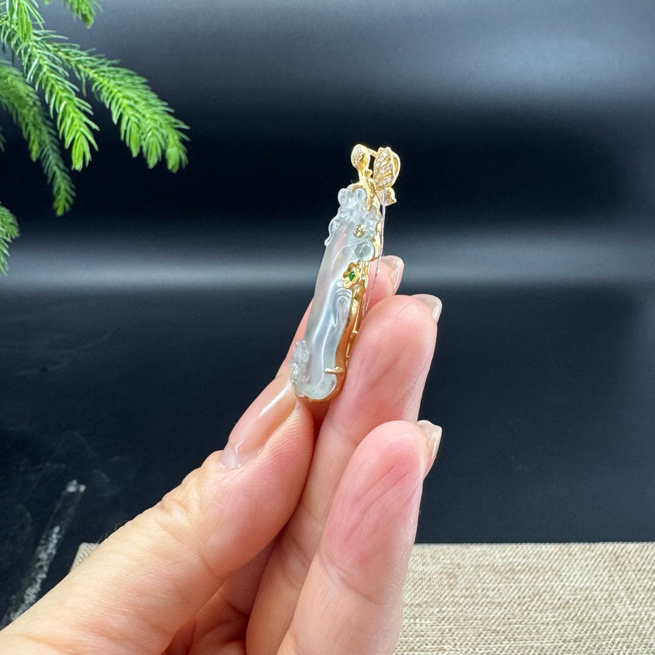 RealJade® "Plum Blossom Tree" 18K Yellow Gold Icy Jadeite Jade Classic Pendant & Brooch