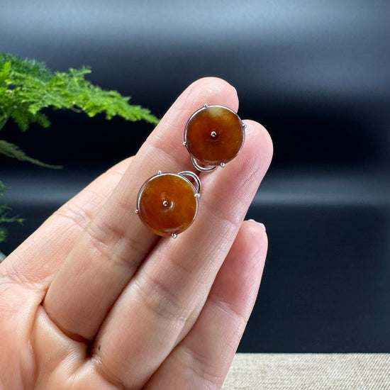 18k White Gold Genuine Red Koukou Jadeite Jade Earrings