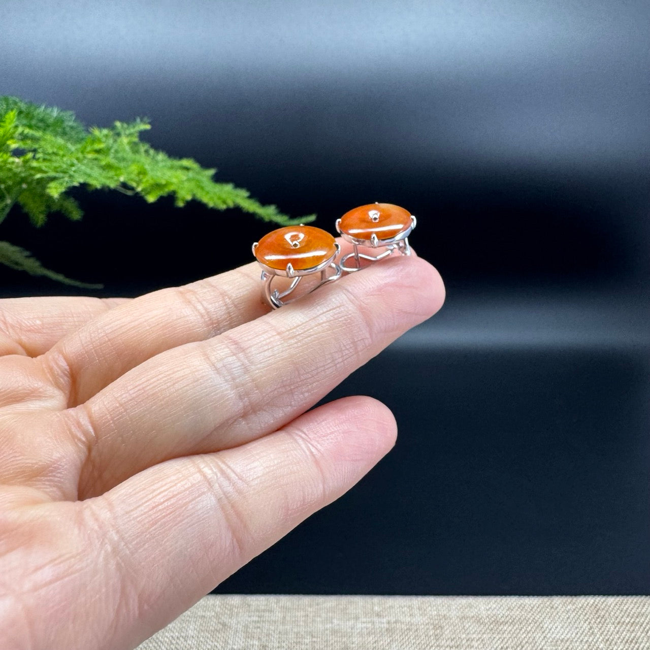 18k White Gold Genuine Red Koukou Jadeite Jade Earrings