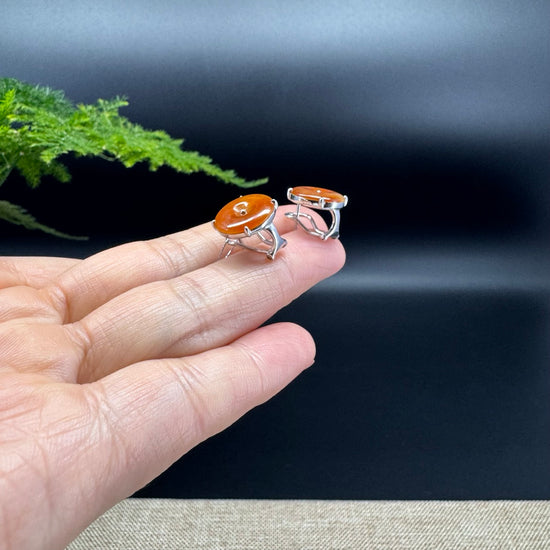 18k White Gold Genuine Red Koukou Jadeite Jade Earrings