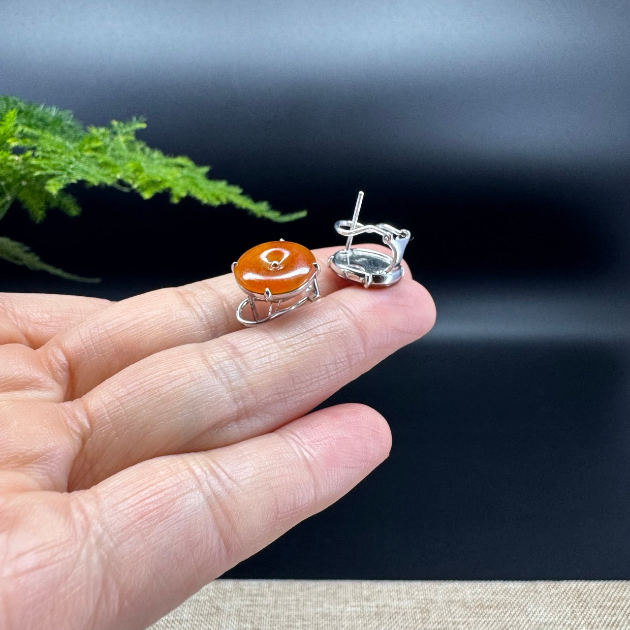 18k White Gold Genuine Red Koukou Jadeite Jade Earrings