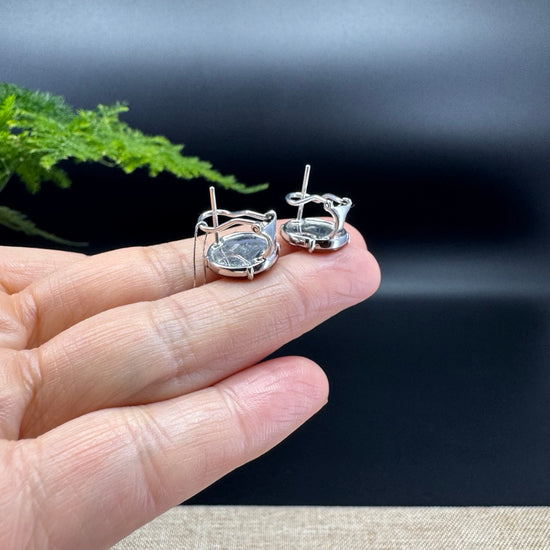 18k White Gold Genuine Red Koukou Jadeite Jade Earrings