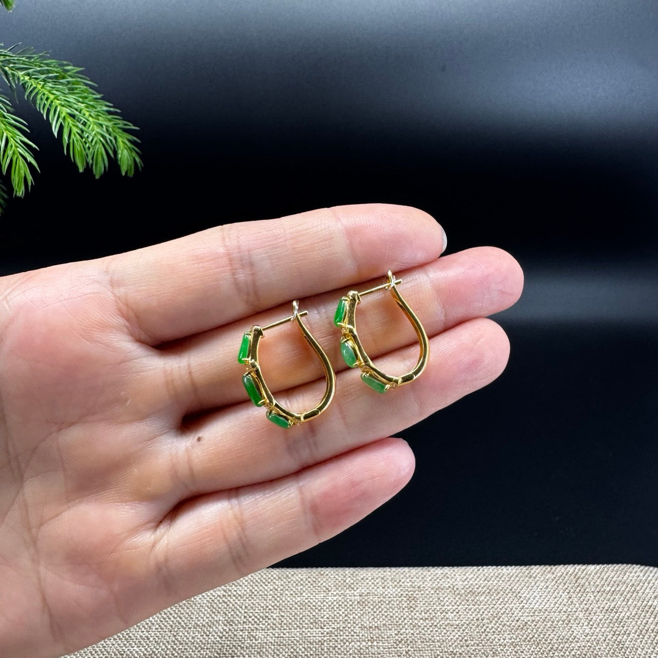 RealJade® 18k Yellow Gold Green Jadeite Jade Diamonds Earrings