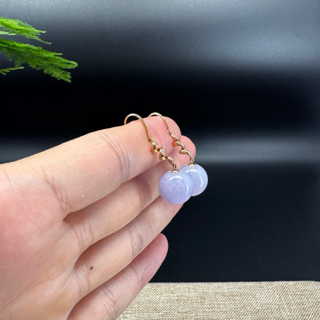 18k Rose Gold Genuine Lavender Bead Jadeite Jade Diamonds Earrings