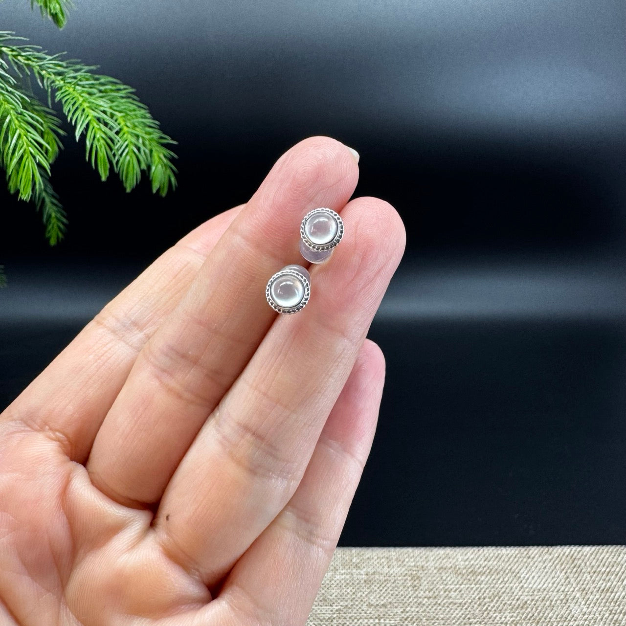 RealJade® 18k White Gold Icy White Jadeite Jade Round Stud Earrings
