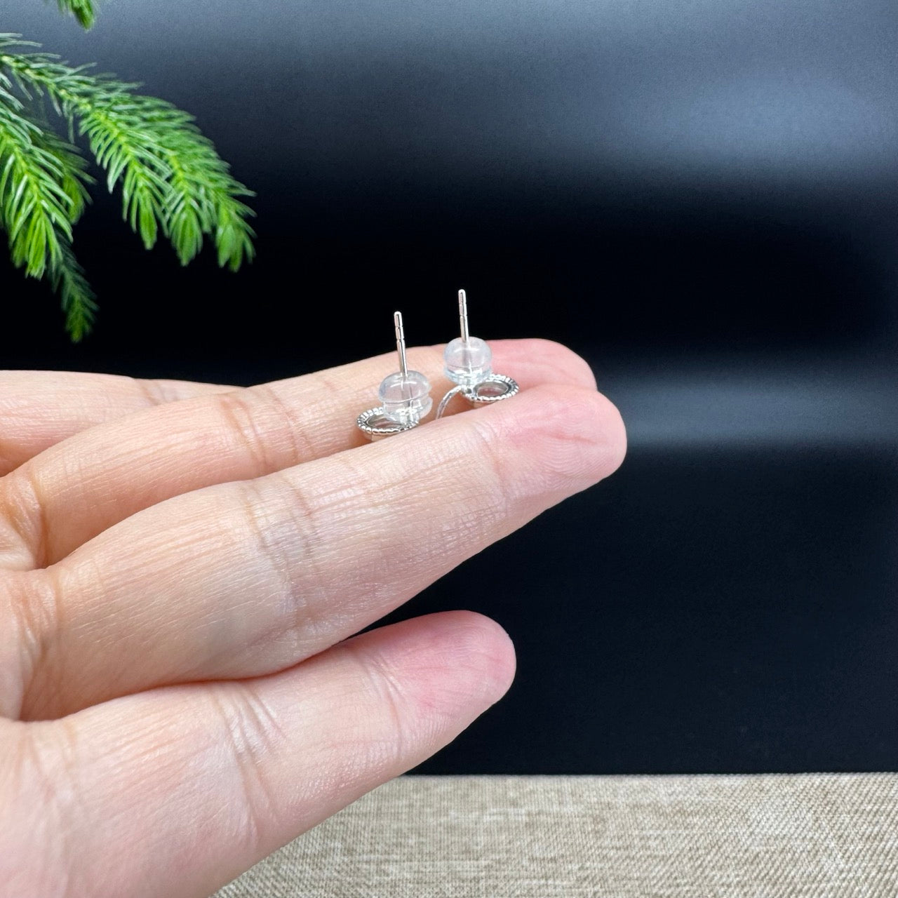 RealJade® 18k White Gold Icy White Jadeite Jade Round Stud Earrings