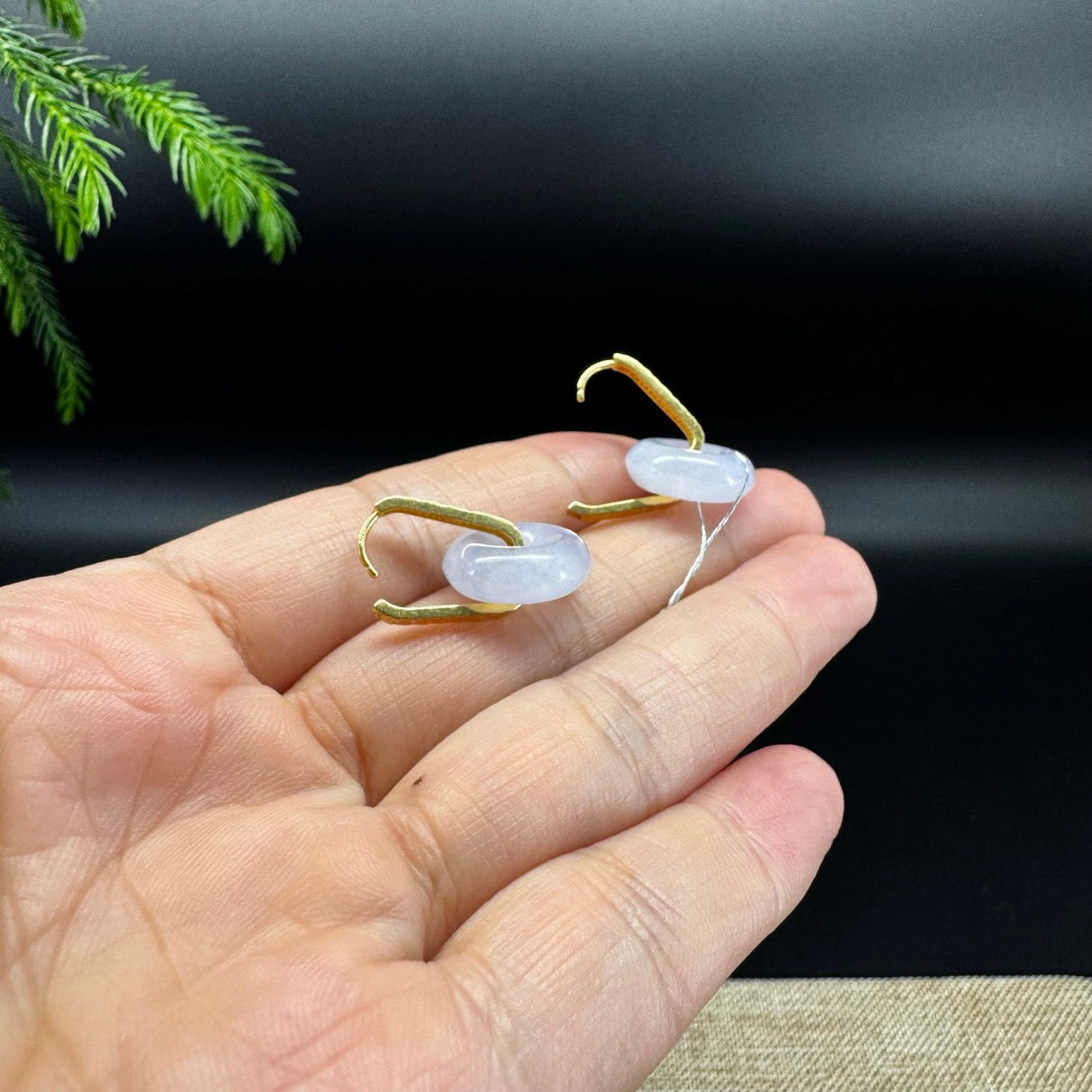 18k Yellow Gold Genuine Lavender Koukou Jadeite Jade Earrings