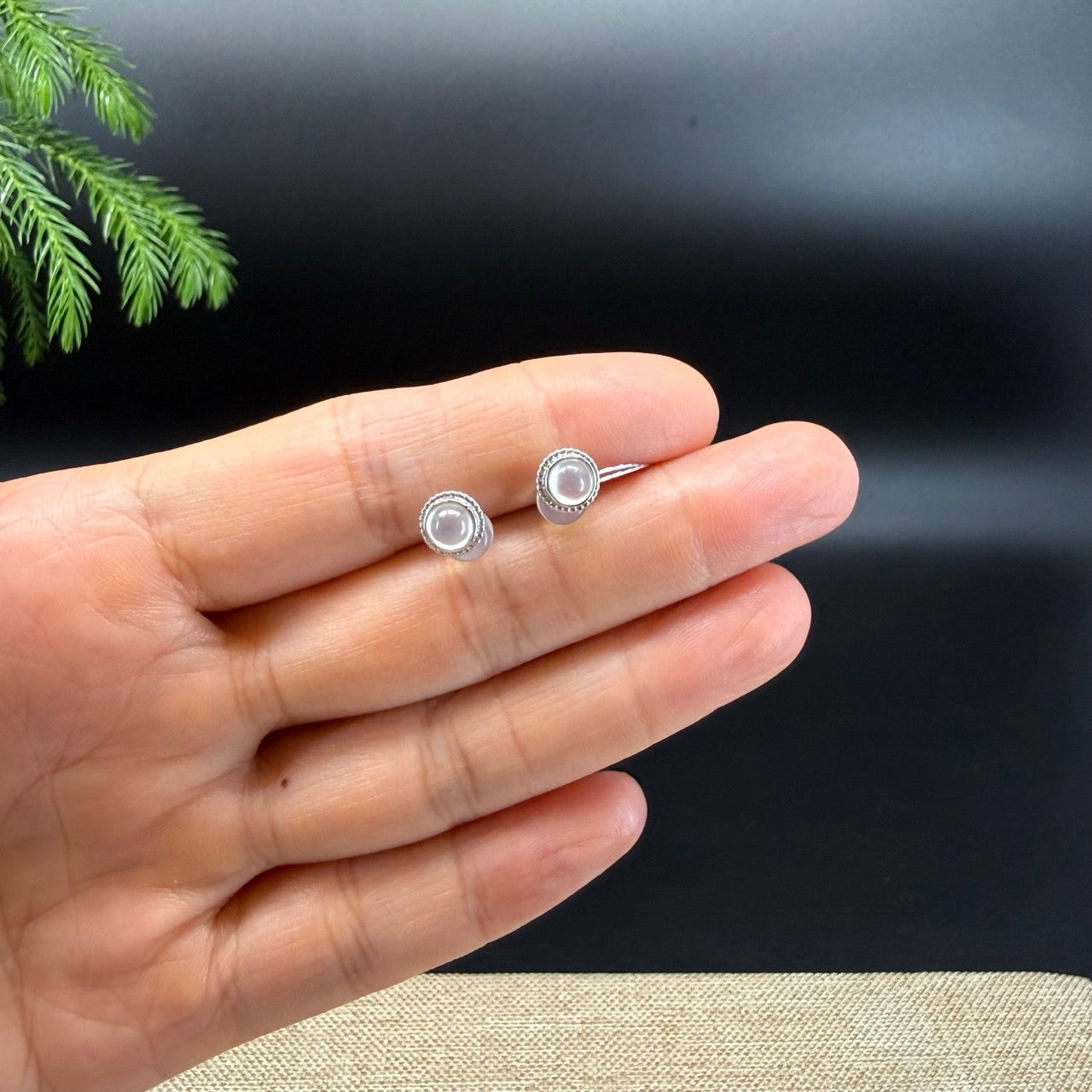 RealJade® 18k White Gold Icy White Jadeite Jade Round Stud Earrings