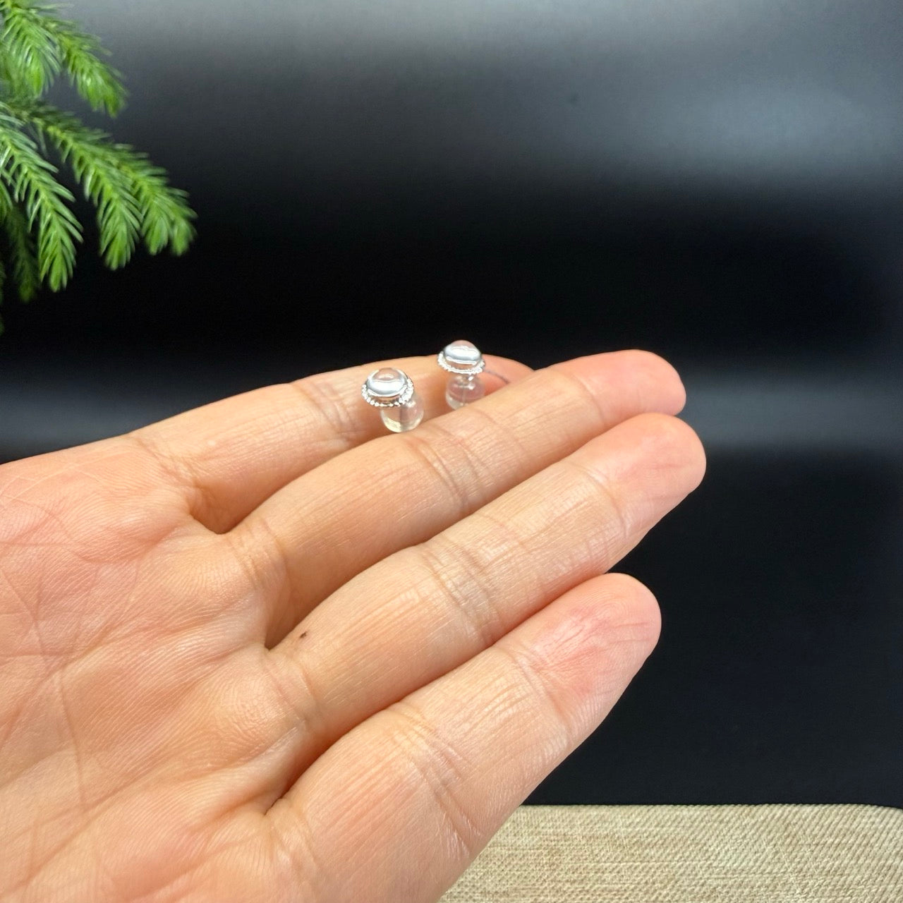 RealJade® 18k White Gold Icy White Jadeite Jade Round Stud Earrings