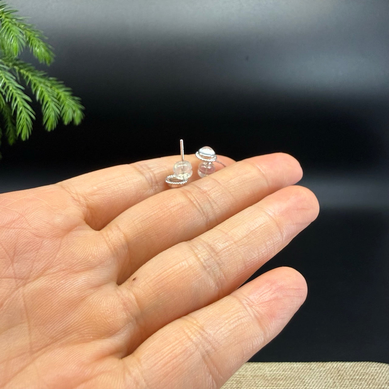RealJade® 18k White Gold Icy White Jadeite Jade Round Stud Earrings