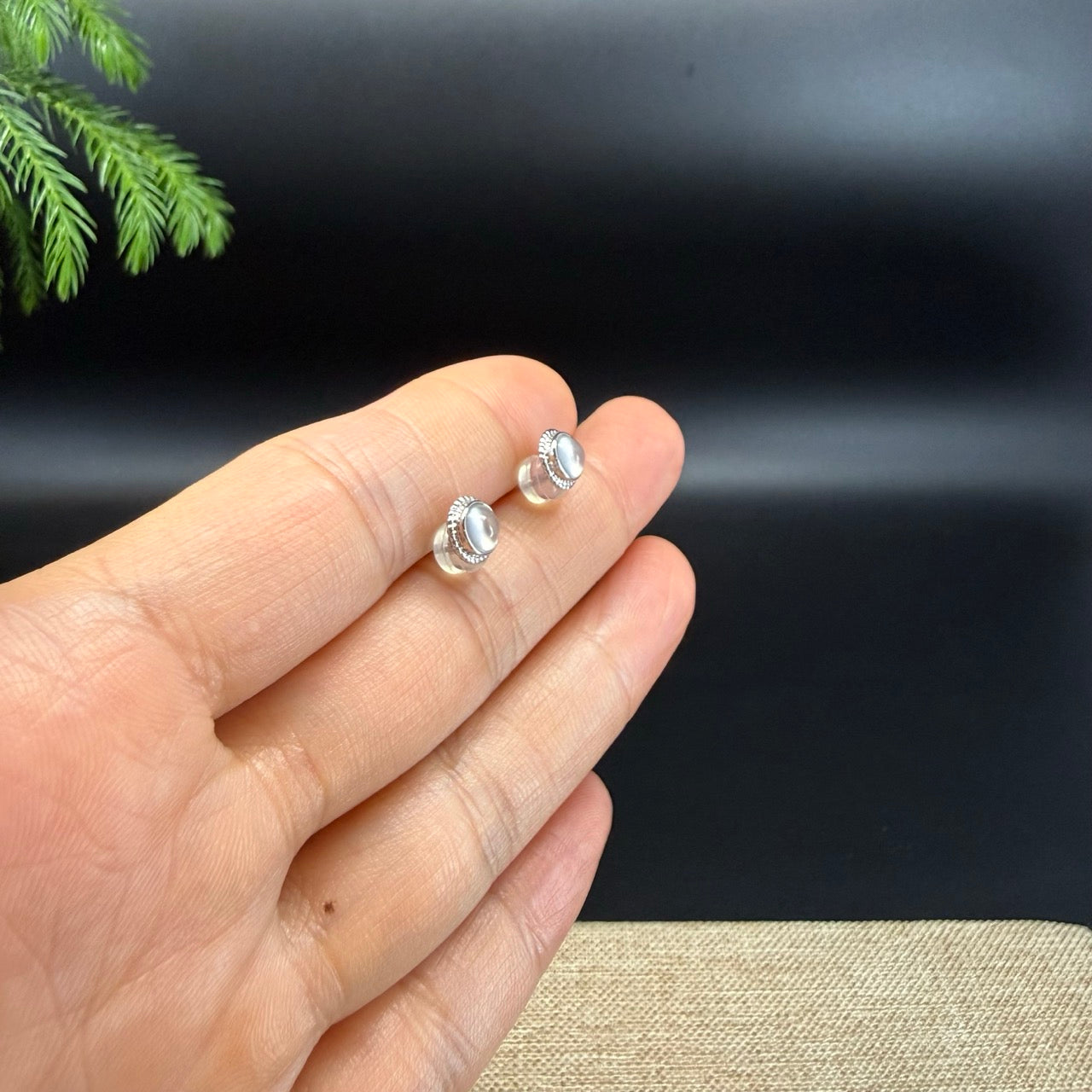 RealJade® 18k White Gold Icy White Jadeite Jade Round Stud Earrings