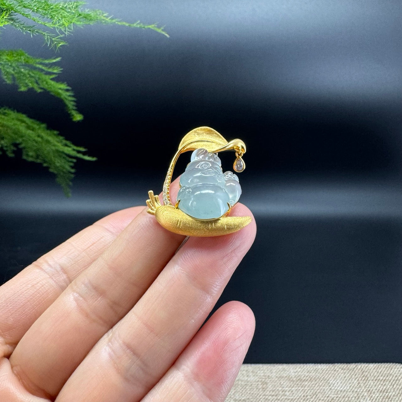 RealJade® 18k Yellow Gold Icy Jadeite Jade Rabbit & Carrot  Pendant Necklace with Diamond