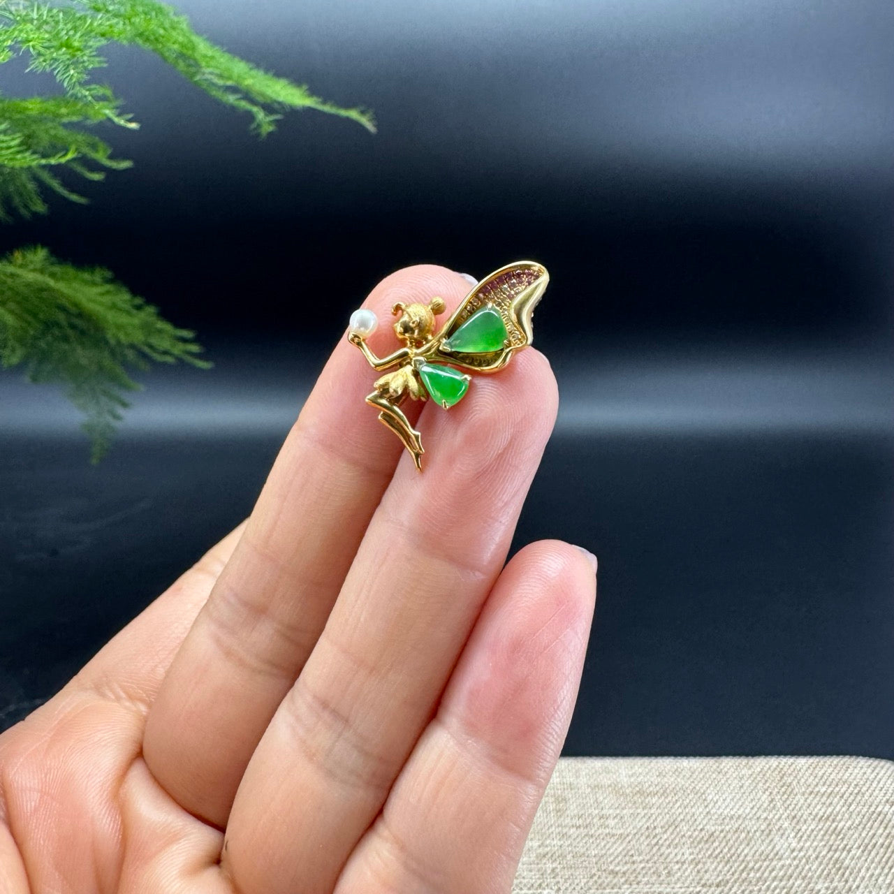 RealJade® "Flower Fairy" 18K Yellow Gold Green Jade Classic Pendant Necklace With Diamonds
