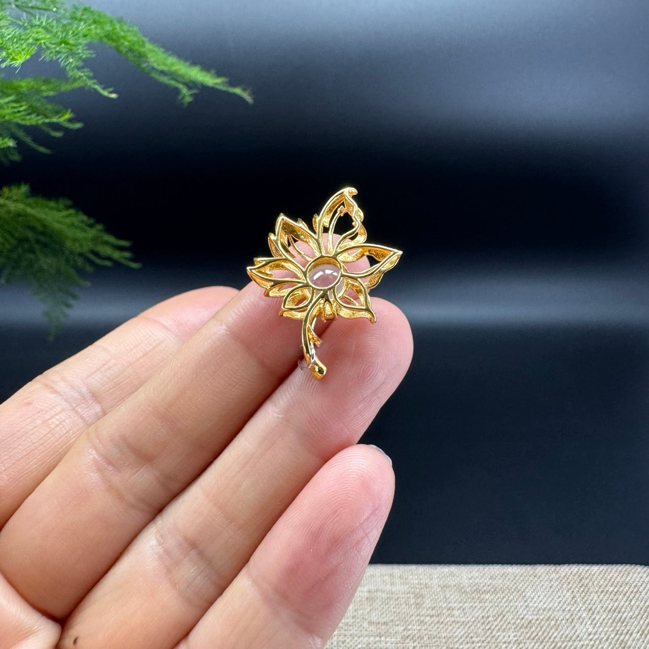 RealJade® "Maple Leaf" 18K Yellow Gold Icy Jadeite Jade Diamonds Pendant