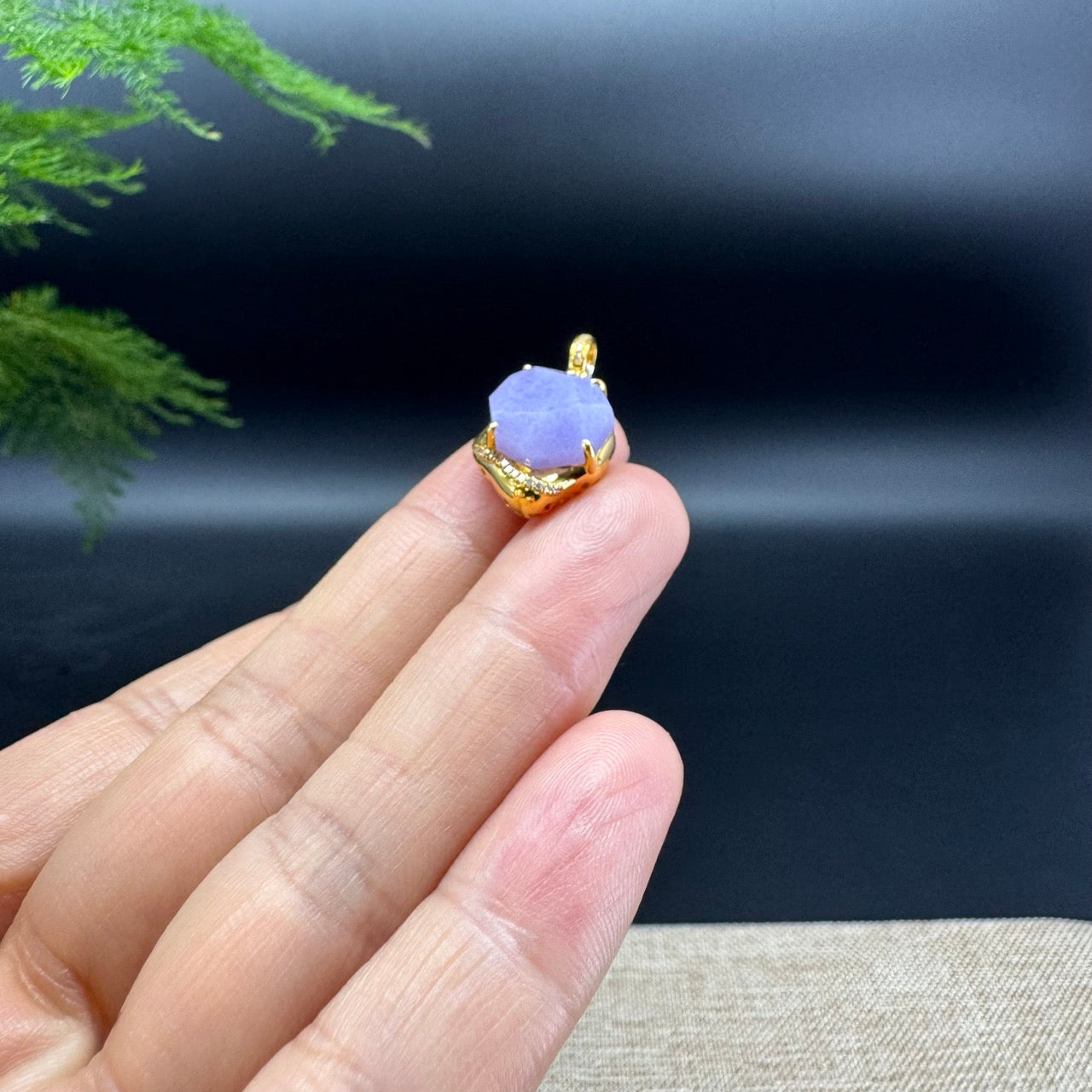 RealJade® 18K Yellow Gold Lavender Polygon Jadeite Jade Pendant Necklace With Diamonds