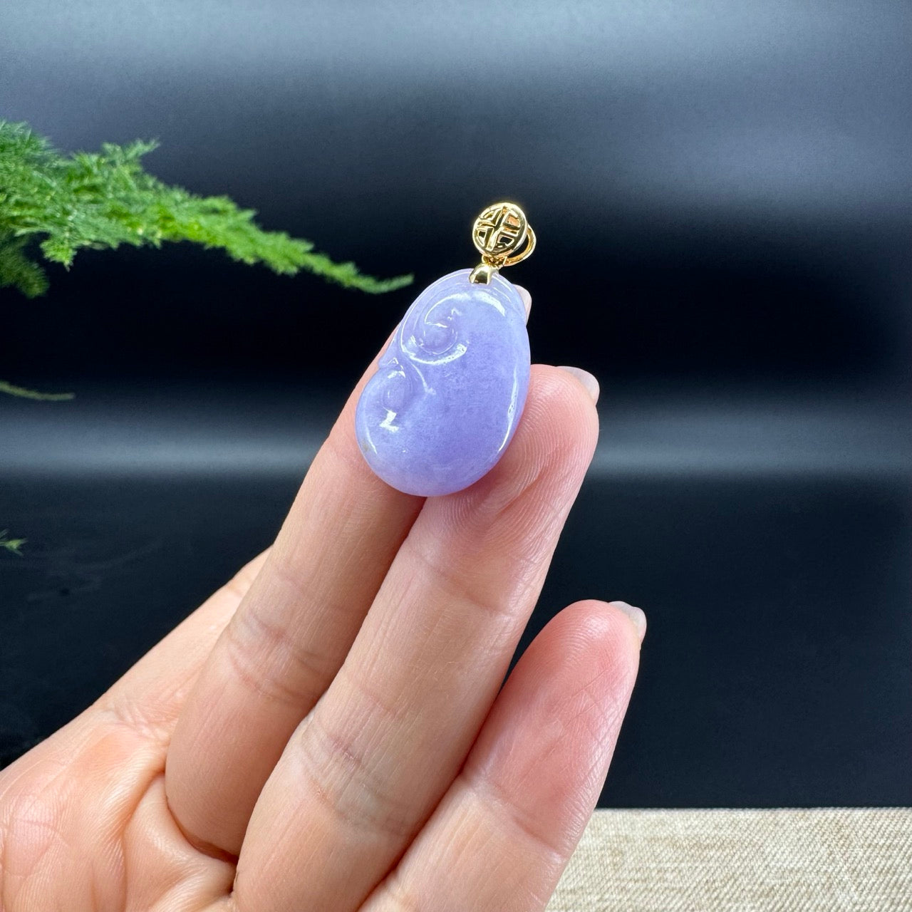 RealJade® Co. Genuine Burmese Lavender Jadeite Jade RuYi Pendant