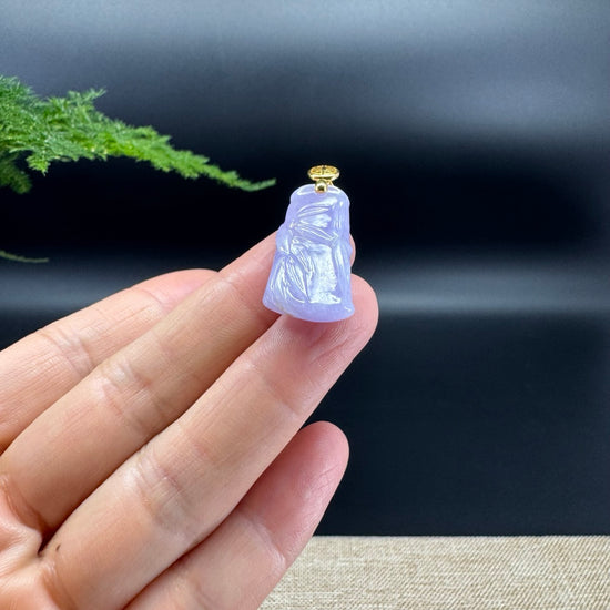 18k Yellow Gold Genuine Burmese Lavender Jadeite Jade Bamboo Pendant