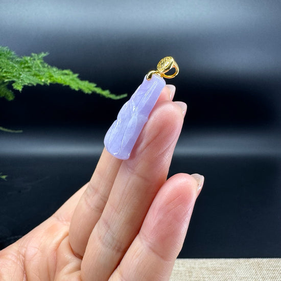 18k Yellow Gold Genuine Burmese Lavender Jadeite Jade Bamboo Pendant