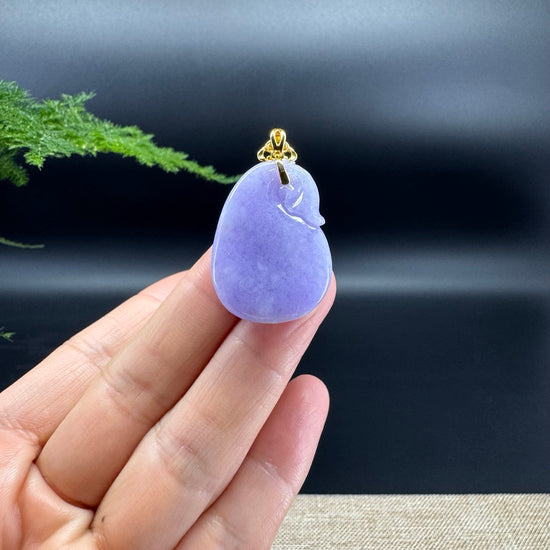 RealJade® Co. 18K Yellow Gold Genuine Lavender Jadeite Jade PDD Lucky Bag Pendant