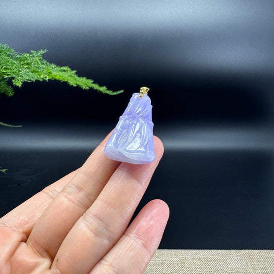 18k Yellow Gold Genuine Burmese Lavender Jadeite Jade Bamboo Pendant
