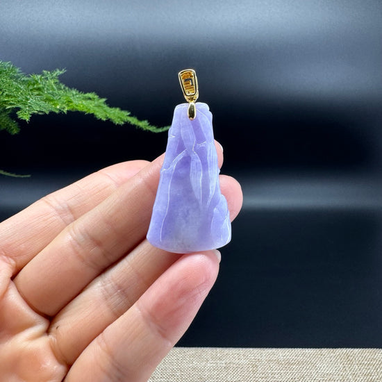 18k Yellow Gold Genuine Burmese Lavender Jadeite Jade Bamboo Pendant