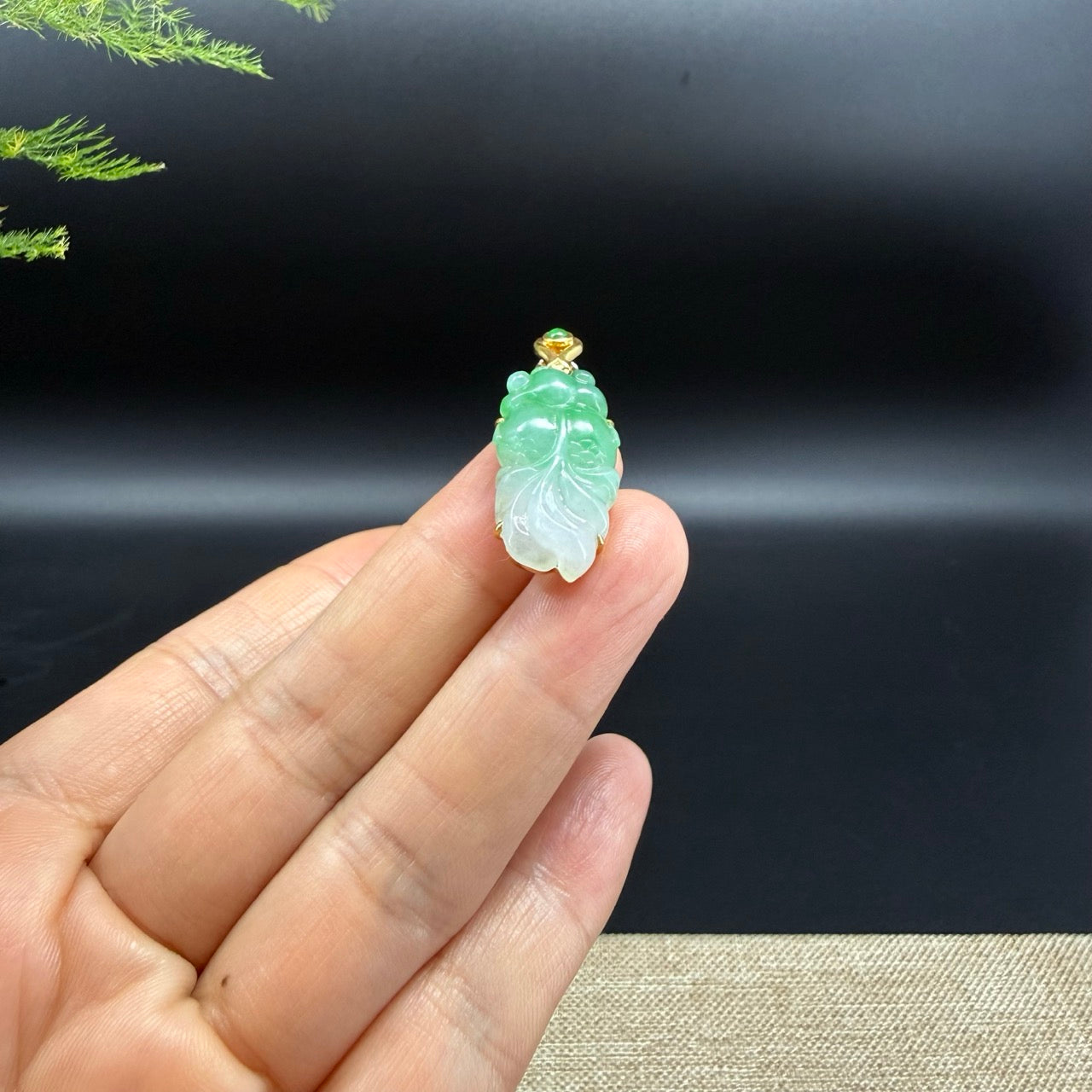 RealJade® Co. 18K Yellow Gold Genuine White Green(BDQ) Jadeite Jade Gold Fish Necklace