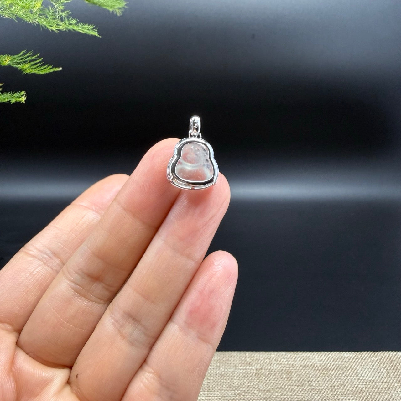 18K White Gold Burmese Icy Jadeite Jade Mini Buddha Pendant With Diamonds