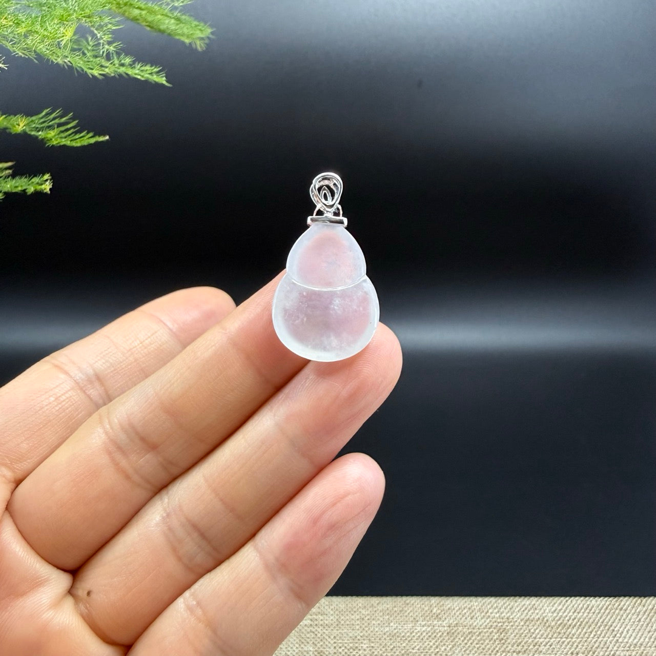 Genuine Icy Jadeite Jade Good Luck Hulu Necklace With 18K White Gold Diamonds Bail