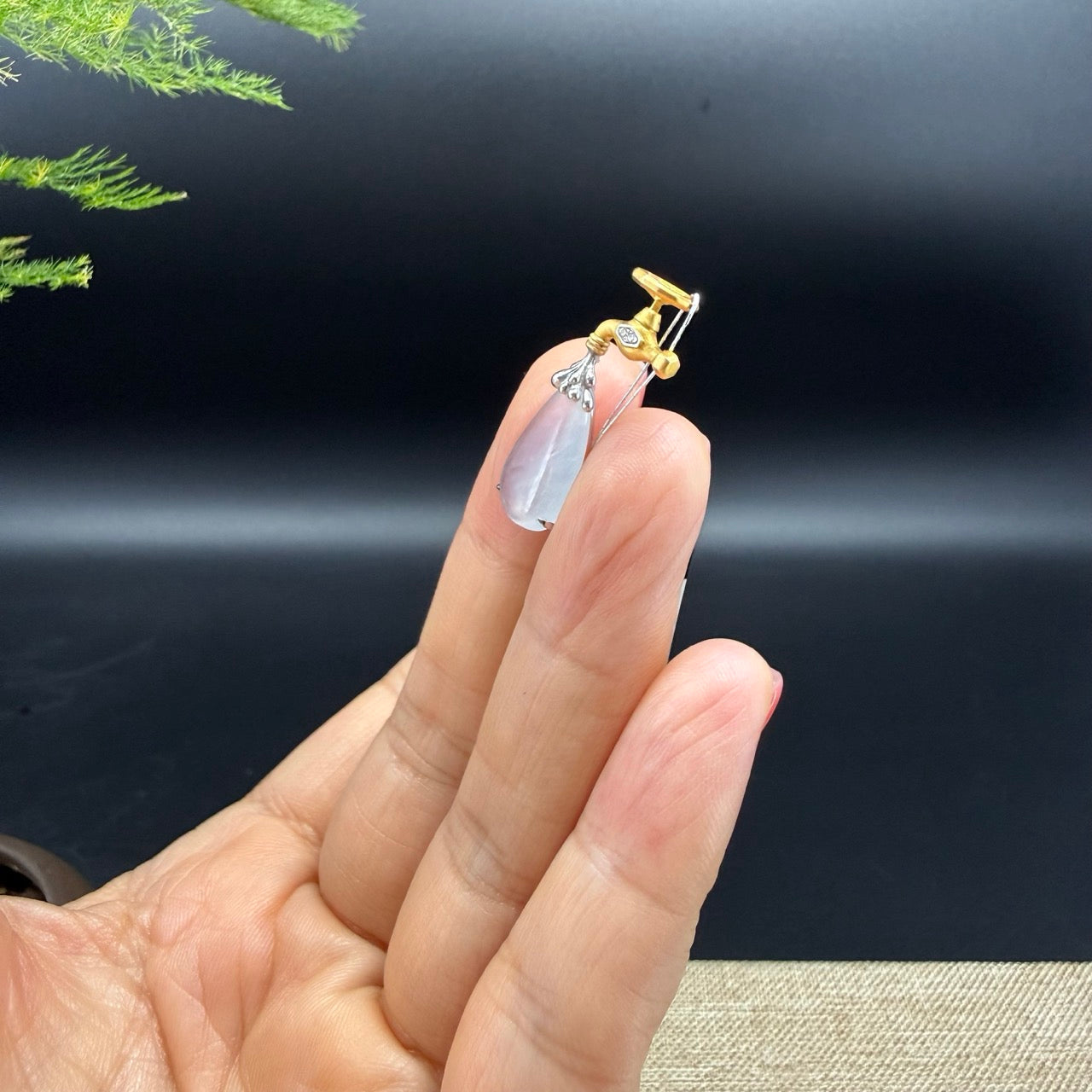 RealJade® "Water Drop" 18k Yellow Gold Icy Jadeite Jade Pendant Necklace