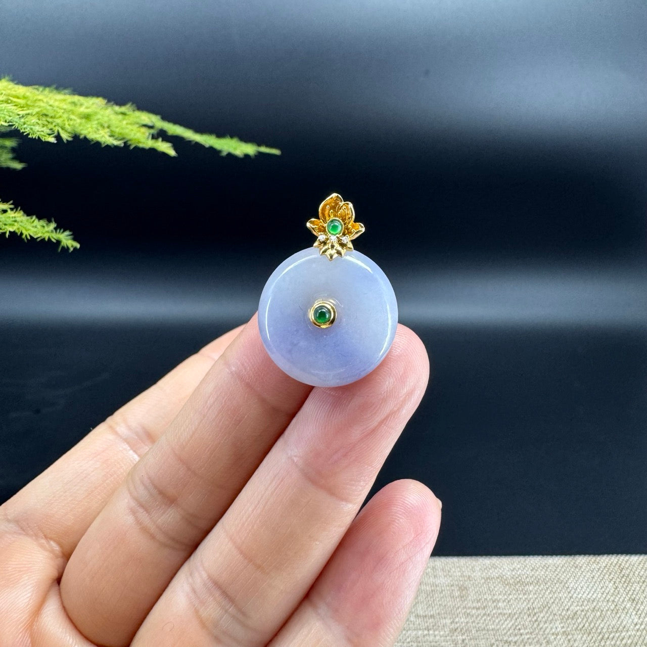 "Good Luck Button"Ice Lavender Jadeite Jade Lucky KouKou Pendant With 18K Yellow Gold Diamond Bail