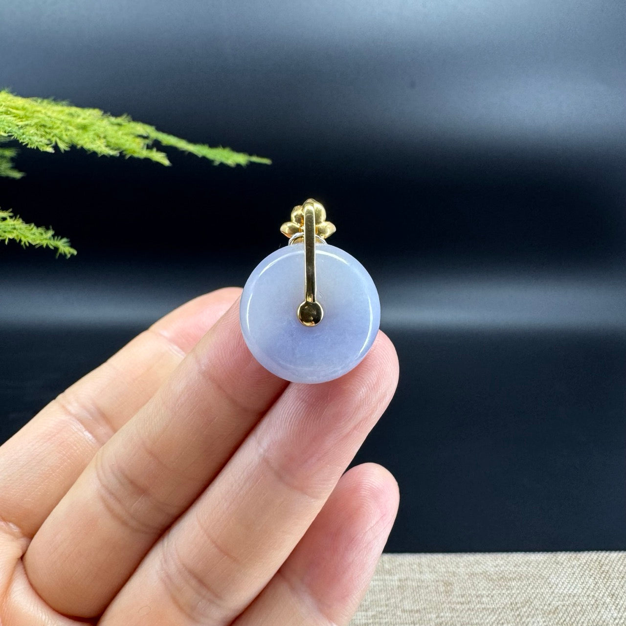 "Good Luck Button"Ice Lavender Jadeite Jade Lucky KouKou Pendant With 18K Yellow Gold Diamond Bail