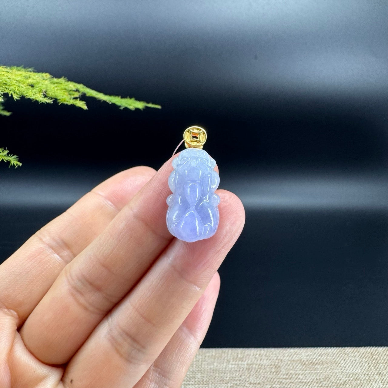 RealJade® Co. 18K Yellow Gold Genuine Lavender Burmese Jadeite Jade PiXiu Pendant Necklace